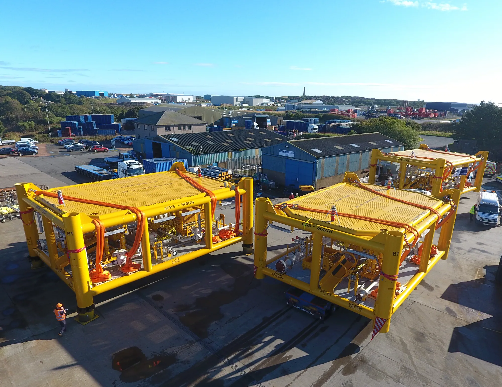 Subsea manifolds from above at the Dales yard